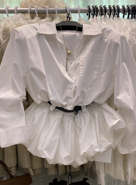 新款法式高级感白色衬衫连衣裙女2025韩系气质收腰显瘦花苞短裙子