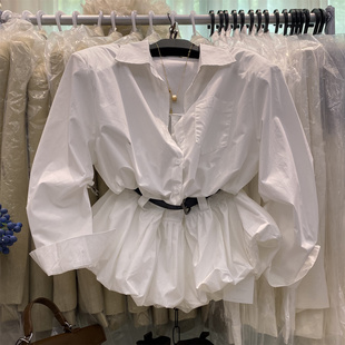 2026春季新款法式高级感白色衬衫连衣裙女气质收腰显瘦花苞短裙子