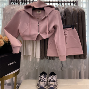 高腰短裙两件套装 连帽卫衣外套 女 洋气时尚 韩国东大门小个子新款