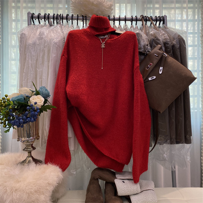 洋气时尚宽松慵懒风高领毛衣上衣