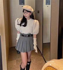 高级毛呢A字半身裙高腰百褶裙 小个子秋冬美拉德穿搭毛衣裙子套装