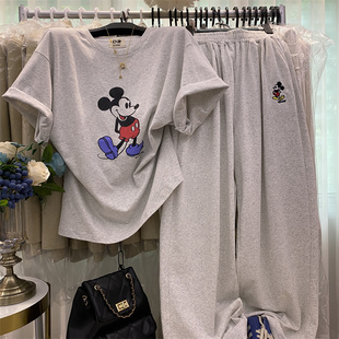 T恤阔腿休闲裤 2026韩版 可爱减龄卡通宽松垫肩短袖 新款 两件套 夏季