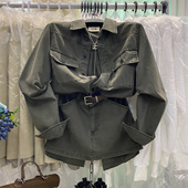 风牛仔连衣裙女小众设计感收腰翻领长袖 工装 短裙子潮 新款 2026春季