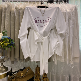 防晒T恤上衣配针织披肩两件套女 字母印花圆领长袖 特价 慵懒风时尚