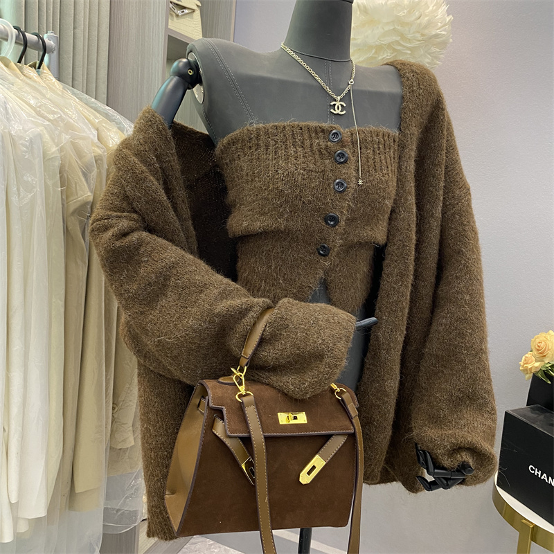 小香风针织抹胸上衣外套两件套女