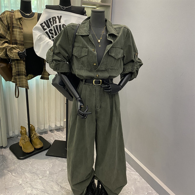 高腰显瘦工装牛仔连体裤阔腿长裤