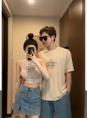 潮牌美式背心短袖辣妹风两件套