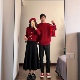 情侣装 本命年领证订婚高级感套装 秋冬款 一裙一衣红色毛衣针织开衫