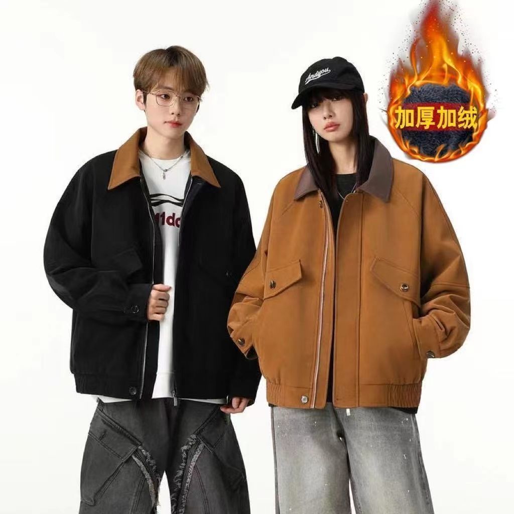 MANRE 2025冬季加绒保暖皮夹克男潮流显瘦美式潮流宽松座山雕外套