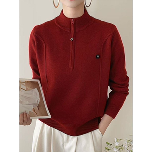 春秋冬女士半拉链毛衣女款2026新款针织打底衫内搭可外穿纯色上衣