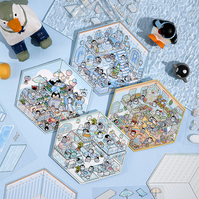 方岛企鹅假日系列手工创意diy造景贴纸趣味装饰3D立体场景贴纸