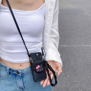 新款 k12可插卡a3x 可爱蝴蝶结kt卡包适用oppofindx8手机壳reno13斜挎背带reno14全包边findx7手拎绳a5pro女款