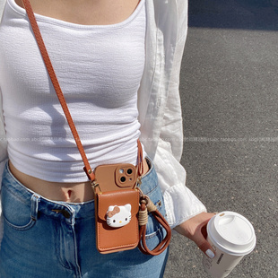 棕色蝴蝶结kt猫咪卡包适用华为pura80手机壳新款mate70pro可背带nova13/14斜挎挂绳mate60创意p70畅享70x女款