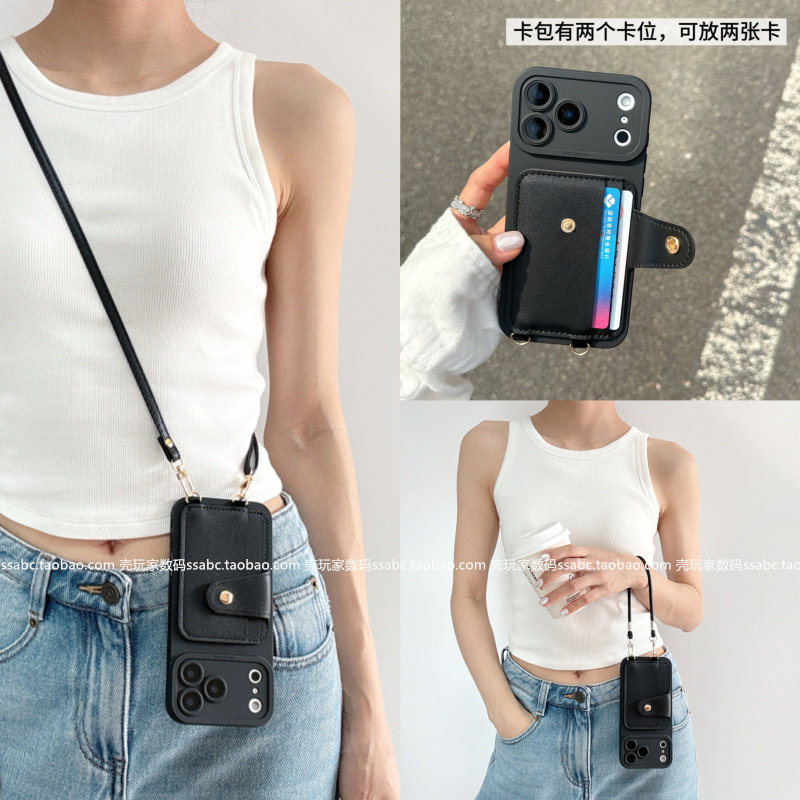 ins韩风高级感纽扣双卡零钱卡包适用小米17pro/15手机壳红米note15/14pro斜挎式k90k80k70新款turbo5手提绳14