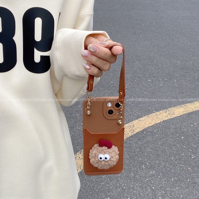 可爱毛茸茸煤球公仔插卡包适用荣耀400手机壳magic87pro轻奢x70斜挎挂绳x50全包magic7卡通300pro女款200套