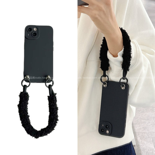 韩系ins简约毛绒手拎绳适用opporeno13手机壳reno11全包边findx8情侣款findx7Ultra防摔a5pro新款reno10可爱