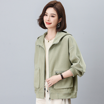 开衫卫衣外套女春秋季新款韩版宽松大码中年妈妈休闲洋气连帽夹克