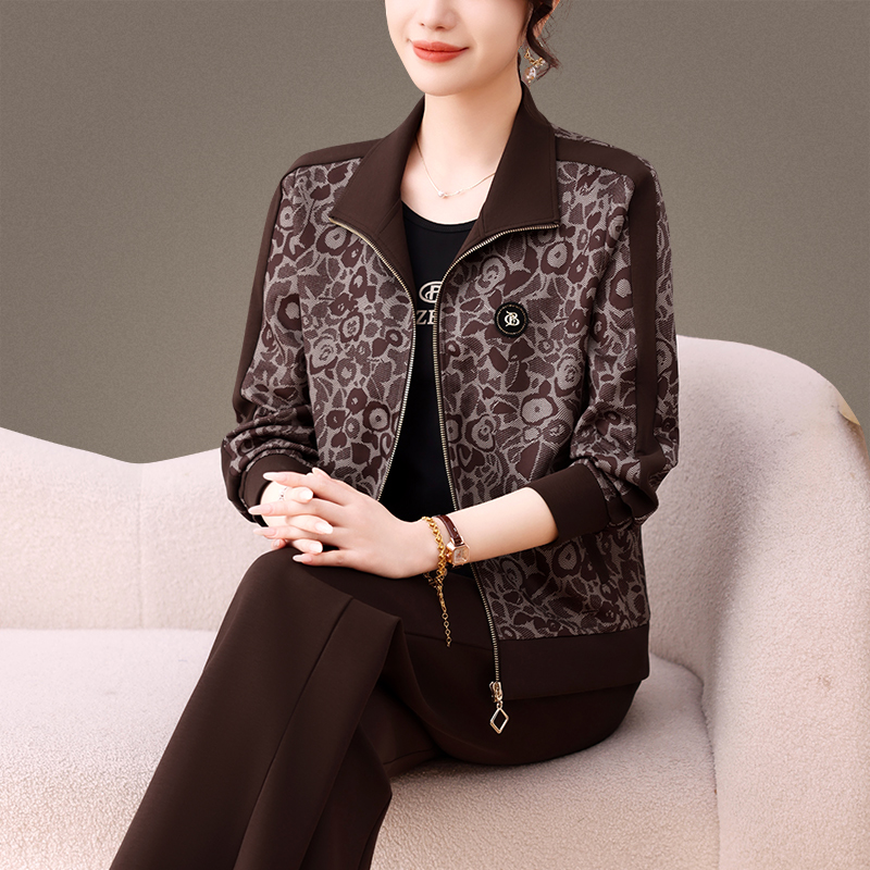 印花运动服套装女春秋2025新款时尚宽松洋气大码跑步服休闲三件套