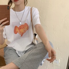 Real shot real price elephant pattern versatile loose short sleeve T-shirt