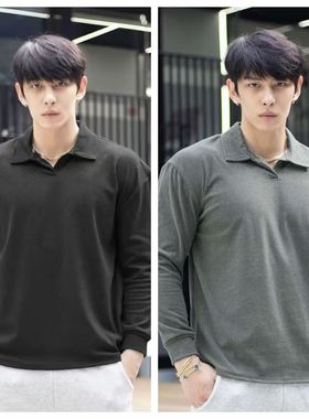 双面德绒男士长袖拉链T恤翻领秋冬季商务运动健身透气打底Polo衫