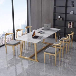 北欧大理石办公桌简约现代会议桌长桌轻奢接待会客洽谈桌椅工作台
