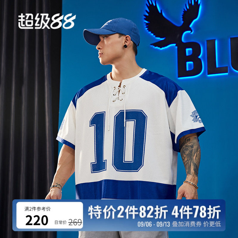 美式冰球服短袖t恤男网眼速干图片