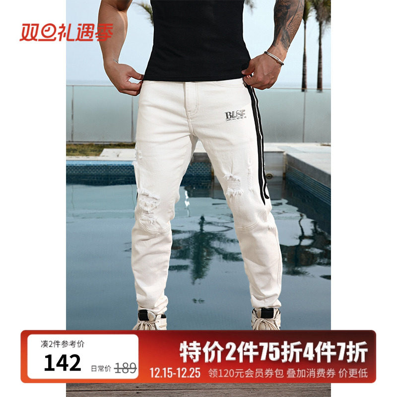 BLUESFLY高弹运动牛仔裤破洞修身