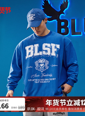 BLUESFLY健身长袖棉T恤男秋冬美式印花宽松休闲运动训练上衣