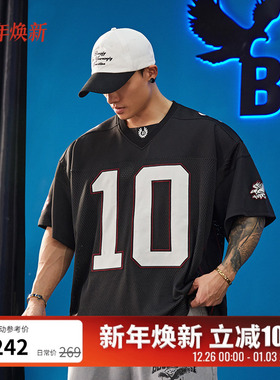 BLUESFLY美式复古健身运动短袖t恤半袖冰球服男女圆领宽松休闲潮