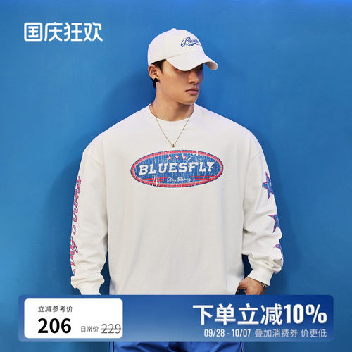 BLUESFLY复古爆裂纹长袖运动T恤