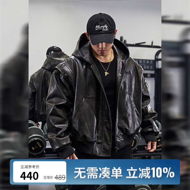 BLUESFLY美式复古皮衣夹克外套男冬季加绒夹棉高级感痞帅机车飞行