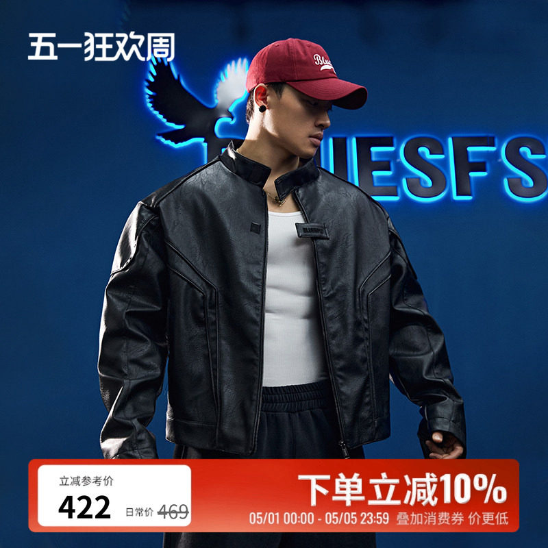BLUESFLY美式皮衣夹克外套男痞帅廓形外骨骼立体裁剪解构拉链机车