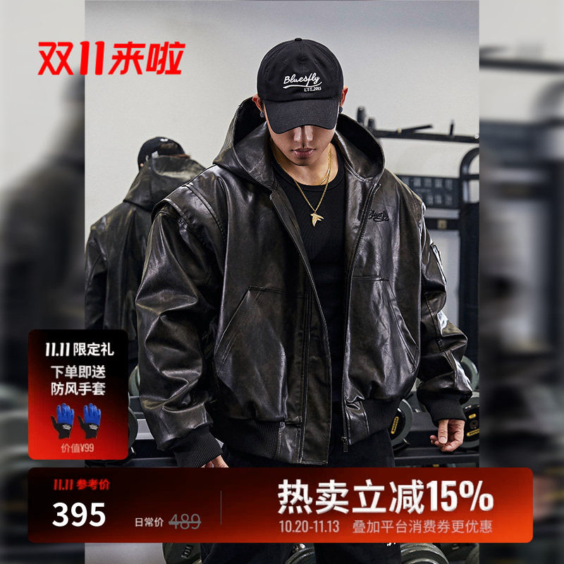 BLUESFLY美式复古皮衣夹克外套男冬季加绒夹棉高级感痞帅机车飞行