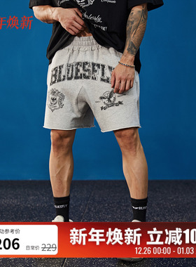 BLUESFLY美式印花短裤男四分裤健身运动训练运动篮球潮牌