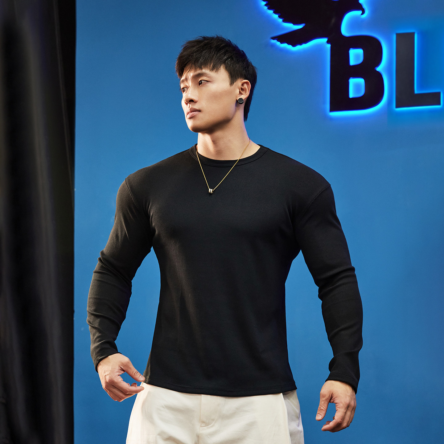 BLUESFLY美式长袖健身T恤男秋季修身运动训练服休闲百搭跑步上衣