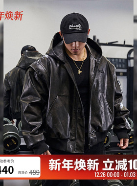 BLUESFLY美式复古皮衣夹克外套男冬季加绒夹棉高级感痞帅机车飞行