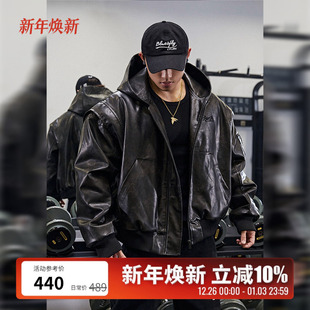 BLUESFLY美式 加绒夹棉高级感痞帅机车飞行 复古皮衣夹克外套男冬季