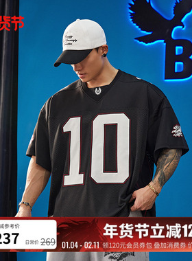 BLUESFLY美式复古健身运动短袖t恤半袖冰球服男女圆领宽松休闲潮