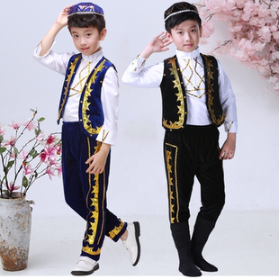 儿童新疆舞蹈演出服装男童维吾尔族回族舞蹈服女童维吾族表演服饰