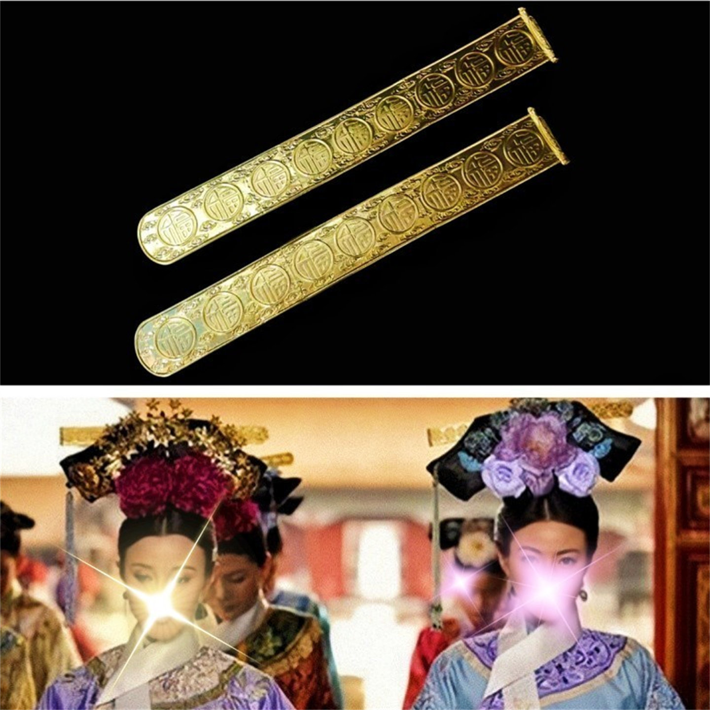 宫廷扁方发饰复古金色画轴造型书签镇尺新款清宫旗头装饰簪子头饰