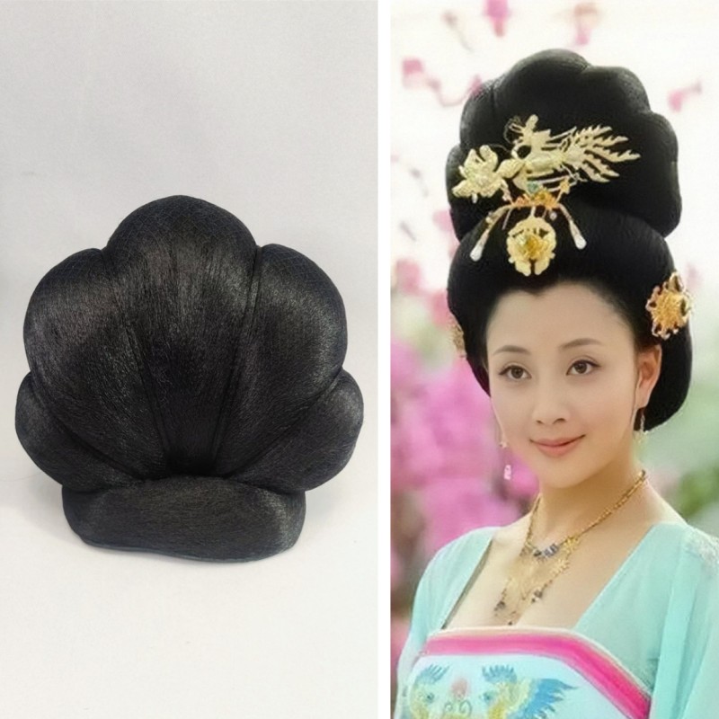 古风发包古代造型头饰汉服南瓜发髻黑色高温丝装扮头顶飞天丸子头