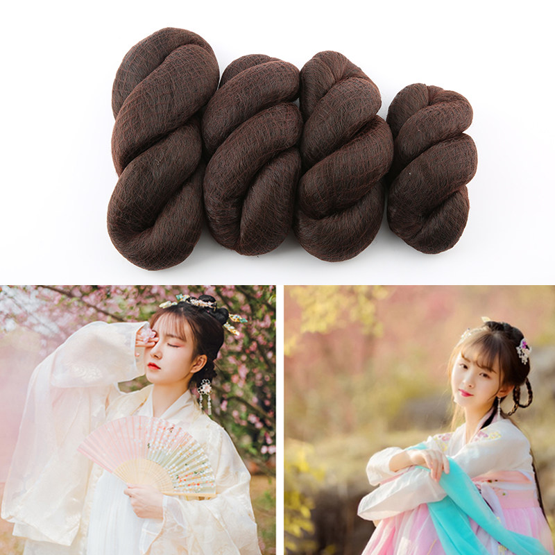 古装麻花包黑色汉服古风假发牛角造型混丝辫子棕色花千骨灵蛇发髻