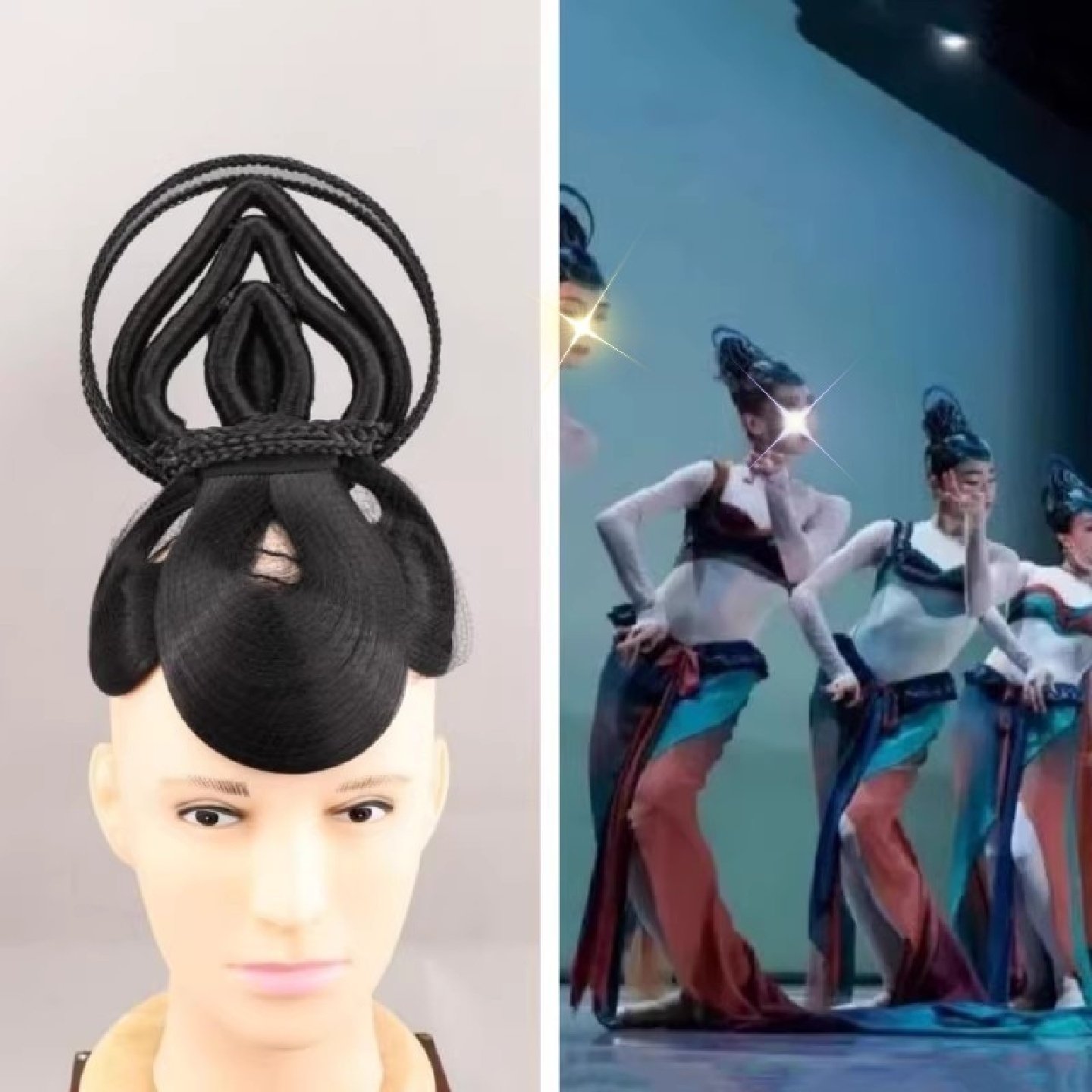 古装敦煌飞天发髻汉服发饰反弹琵琶舞蹈造型古风黑色高温丝假发包