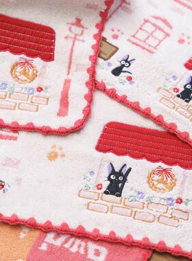 出口日本订单屋檐下的猫咪勾边针织纯棉大方巾吸水毛巾洗澡浴巾