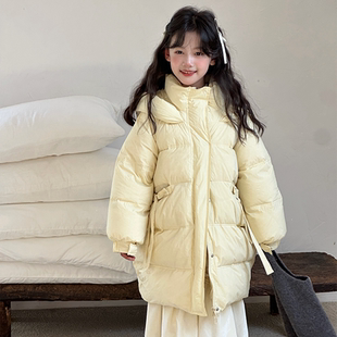 韩版童装中长款儿童羽绒服冬季新款女童中大童加厚保暖白鸭绒外套