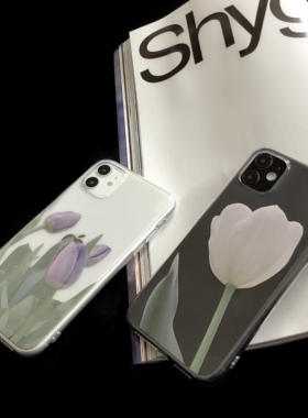 白色郁金香原创设计苹果安卓通用手机壳ins高级感适用iPhone17/华为Mate60三星S23防摔小清新磨砂全包vivoX90