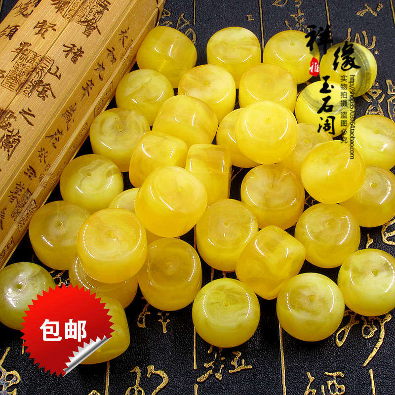天然琥珀鸡油黄蜜蜡墩子鼓珠散隔顶佩腰珠金刚星月菩提手串链配饰