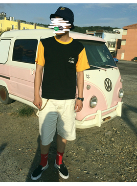 PACKRATS 15SS OG W Pocket 纯棉拼接印花口袋短袖T恤  黑