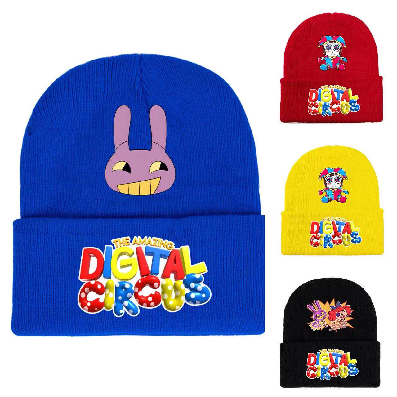 神奇的数字马戏团针织帽秋冬男女纯色卡通人物印花百搭帽子儿童