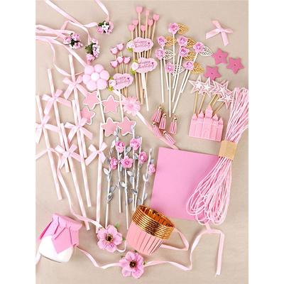粉色系甜品台蛋糕装饰插件婚礼订婚纸杯装饰品摆件布丁推推乐贴纸
